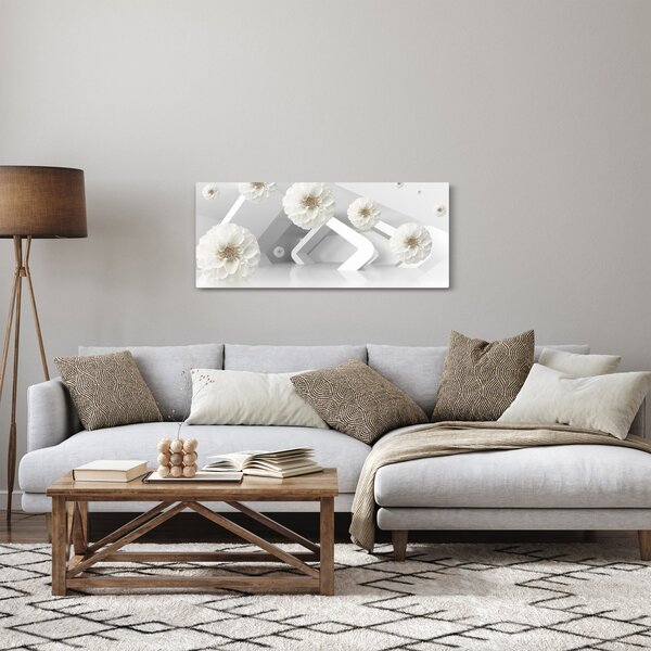 Apstraktna slika s bijelim cvjetovima (120x50 cm)