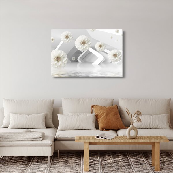 Apstraktna slika s bijelim cvjetovima (90x60 cm)