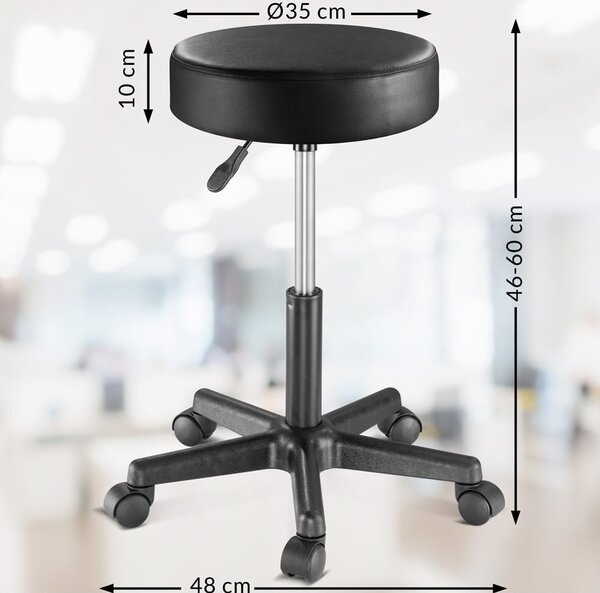 Tabure na kotačima BONY, Ø35 cm, crni Jurhan