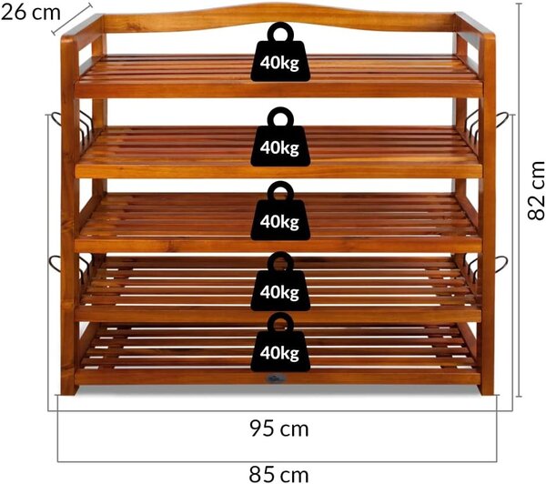 Regal za cipele RUSTIC, 5 polica, 95x26x82cm, prirodno smeđi Casaria