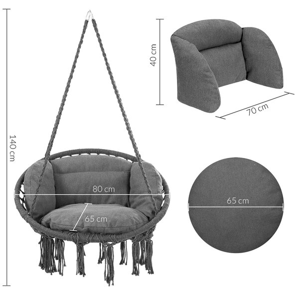 Viseća stolica BOHO s jastucima, Ø61 cm, antracit Jurhan