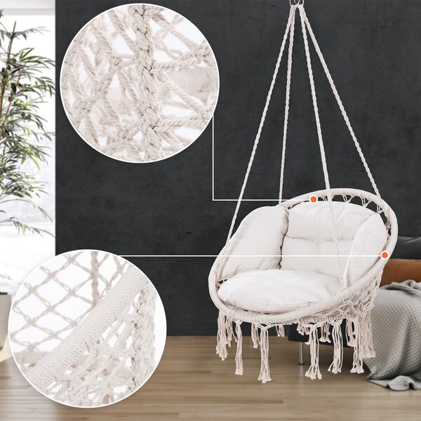 Viseća stolica BOHO s jastucima, Ø61 cm, bež Jurhan