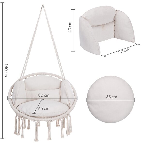 Viseća stolica BOHO s jastucima, Ø61 cm, bež Jurhan