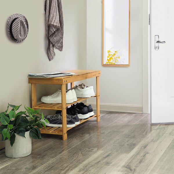 Bambuska klupa s prostorom za cipele REGINA, 70x28x45 cm, prirodno drvo SongmicsHome