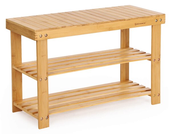 Bambuska klupa s prostorom za cipele REGINA, 70x28x45 cm, prirodno drvo SongmicsHome