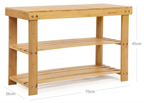 Bambuska klupa s prostorom za cipele REGINA, 70x28x45 cm, prirodno drvo SongmicsHome