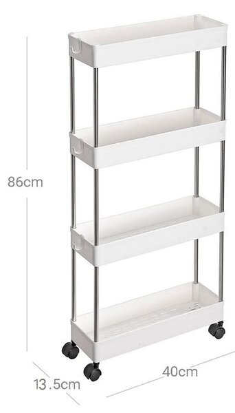 Regal na kotačima SLIM, 4 razine, 13,5x40x86 cm, bijeli SongmicsHome