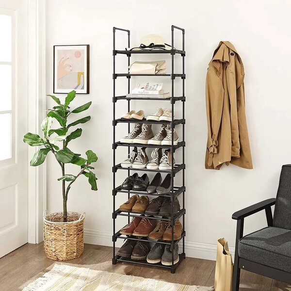 Modularni regal za cipele TUBE, 10 polica, 45x30x174 cm, crni SongmicsHome