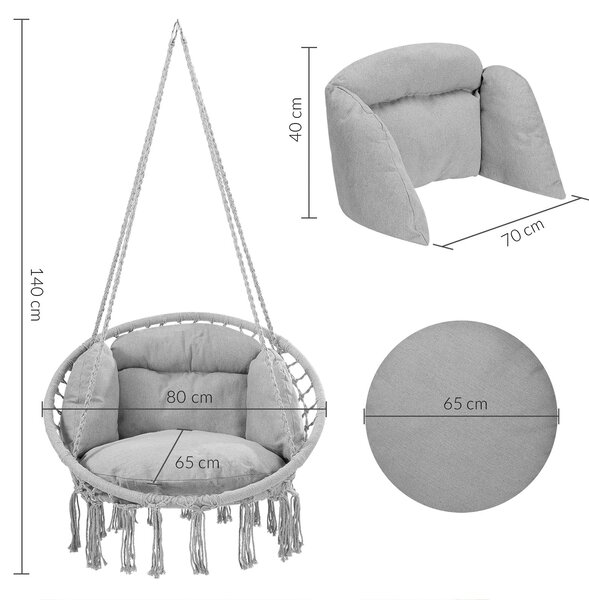 Viseća stolica BOHO s jastucima, Ø61 cm, svijetlosiva Detex