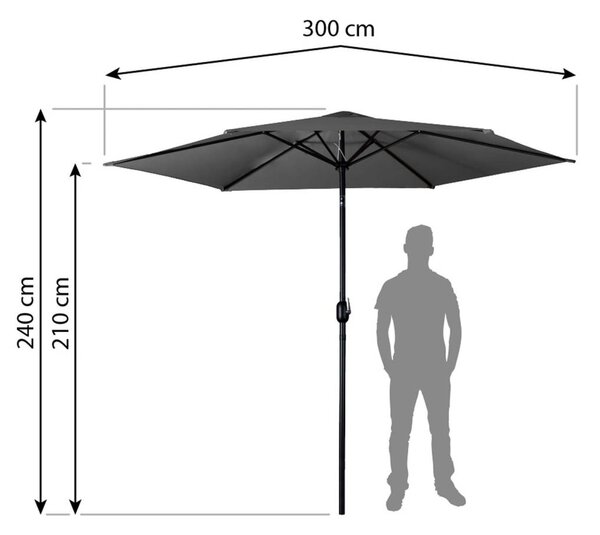 Sklopivi vrtni suncobran 300 cm sa 6 segmenata i navlakom