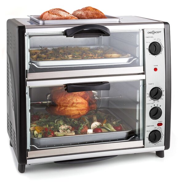 OneConcept All-You-Can-Eat dvostruka pećnica s pločom za roštilj, 42 litre, 2350 Watt