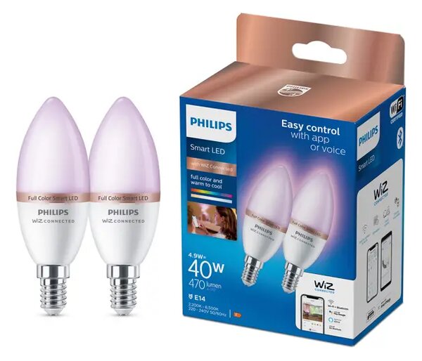 PHILIPS WIZ SMART ŽARULJA 2x WFB 40W C37 E14 RGB+2200-6500K 8719514372726