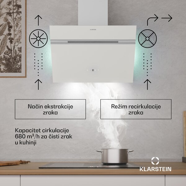 Klarstein Alina Smart 60cm 679m³/h Nagnuta Napa Bijela