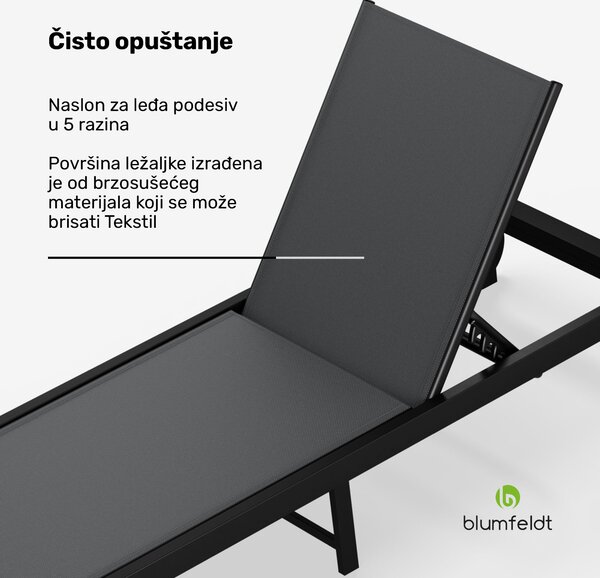 Blumfeldt Lucca Lounge ležaljka, nosivost 120 kg, 5 položaja, vodootporna