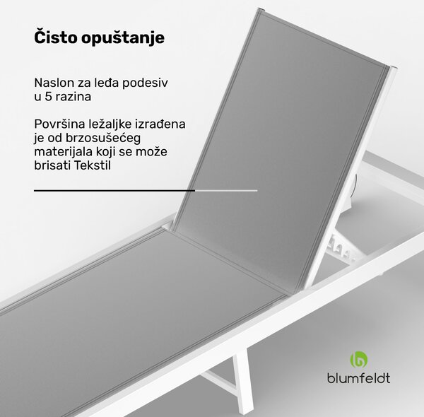 Blumfeldt Lucca Lounge ležaljka, 120 kg nosivost, 5 razina, vodoodbojna