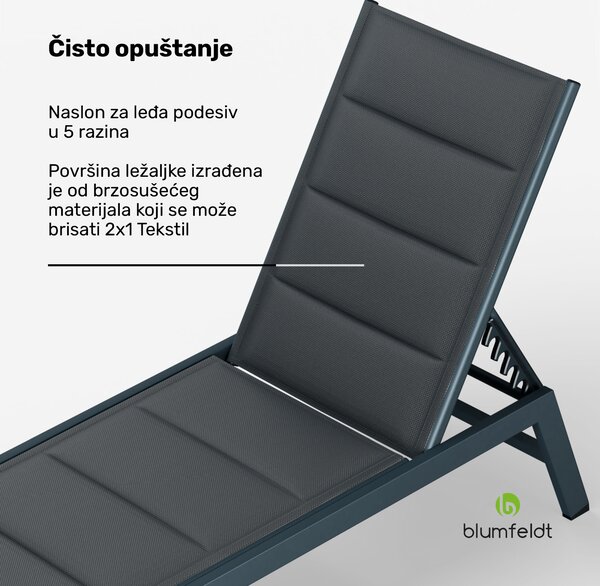 Blumfeldt Renazzo Lounge ležaljka, nosivost 120 kg, 5 razina podešavanja, vodoodbojna