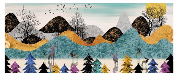 Grafička slika s jelenima (120x50 cm)