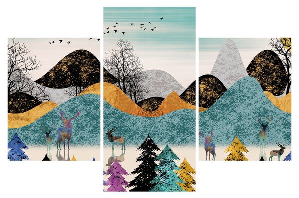 Grafička slika s jelenima (90x60 cm)