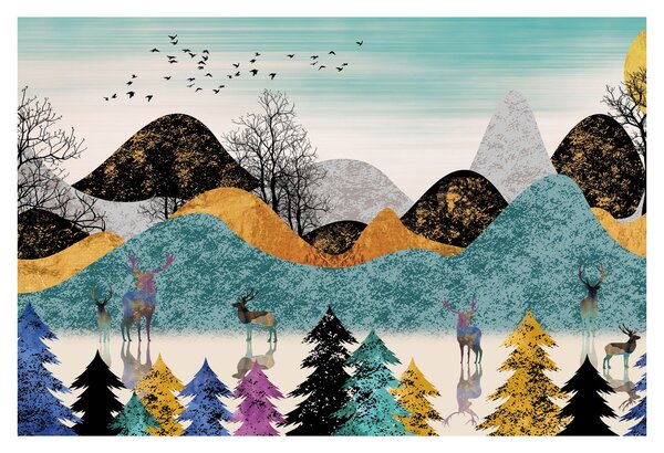 Grafička slika s jelenima (90x60 cm)