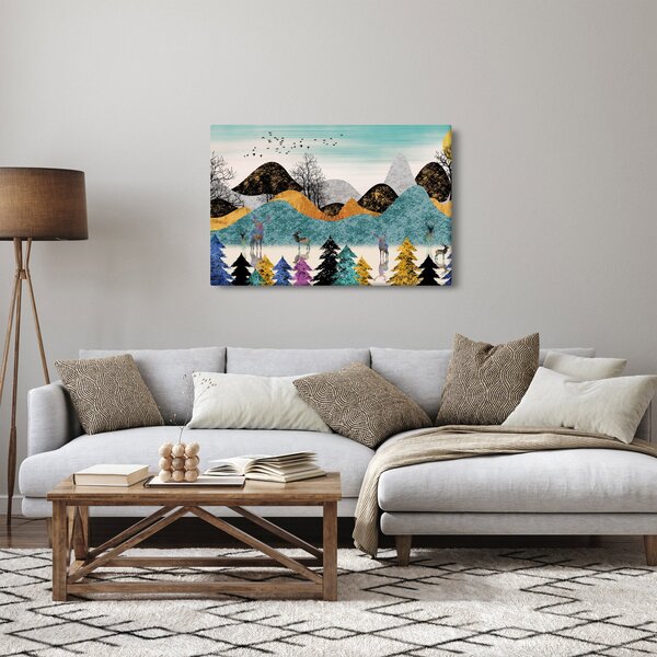 Grafička slika s jelenima (90x60 cm)
