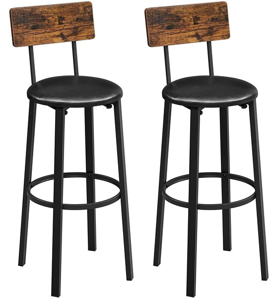 Set od 2 barske stolice s naslonom za noge, 39 x 100 x 39 cm, smeđa i crna