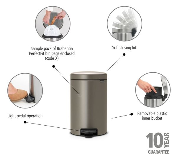 Siva željezna kanta za smeće s pedalom 12 l NewIcon – Brabantia