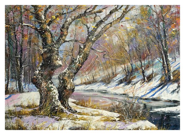Slika naslikanog zimskog krajolika (70x50 cm)