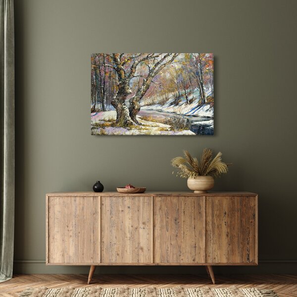 Slika naslikanog zimskog krajolika (90x60 cm)