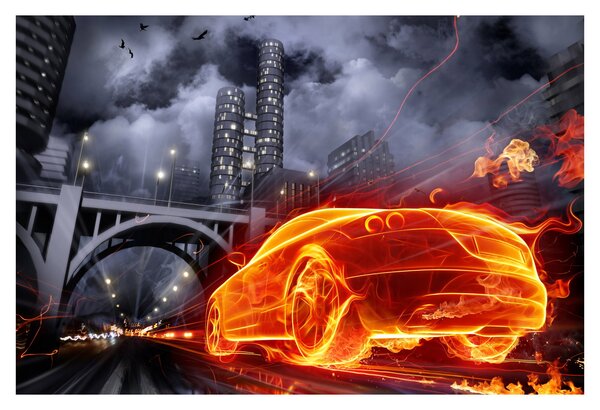 Slika automobila u plamenu (90x60 cm)