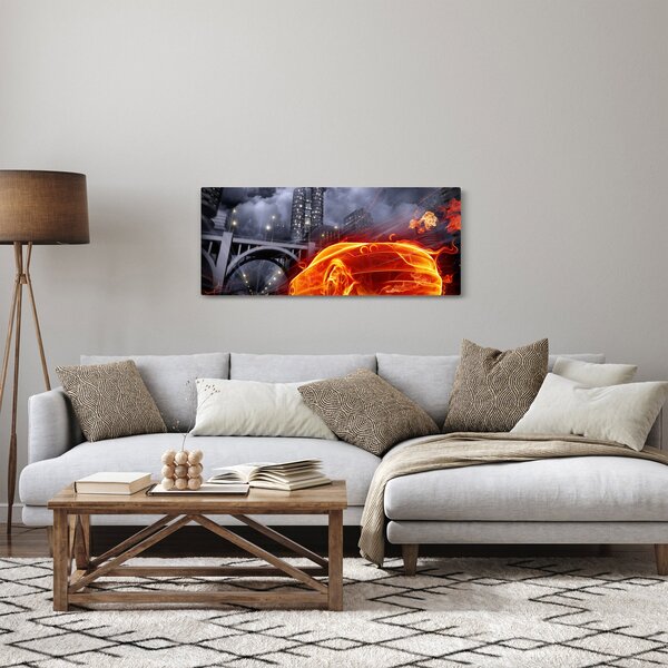 Slika automobila u plamenu (120x50 cm)