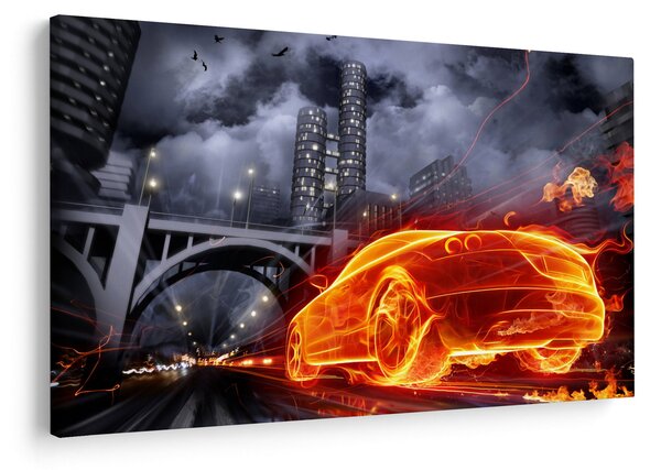 Slika automobila u plamenu (90x60 cm)