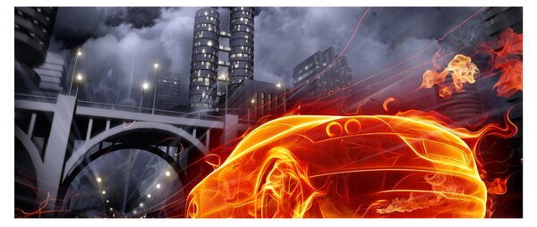 Slika automobila u plamenu (120x50 cm)