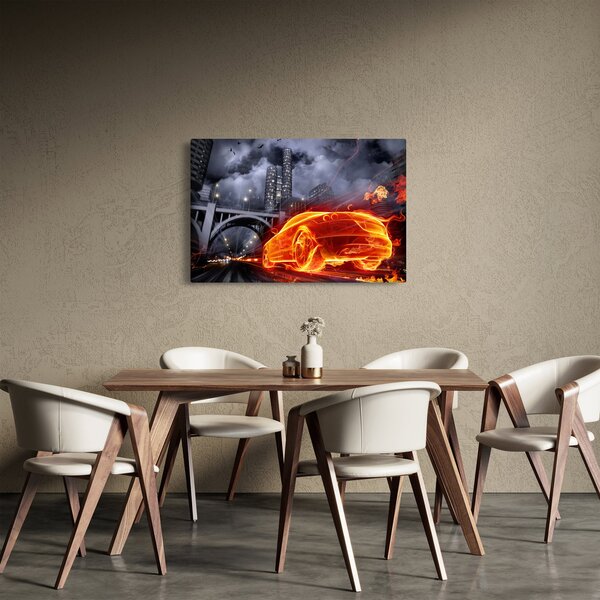 Slika automobila u plamenu (90x60 cm)