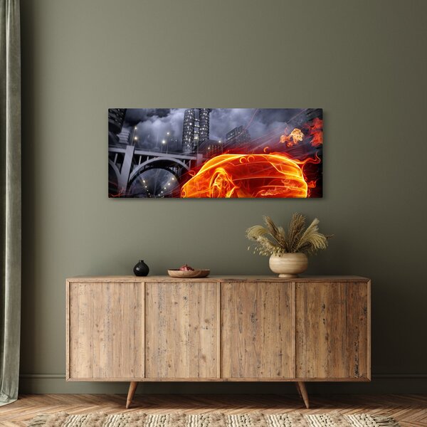 Slika automobila u plamenu (120x50 cm)