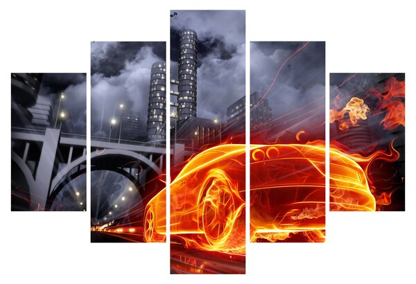 Slika automobila u plamenu (150x105 cm)