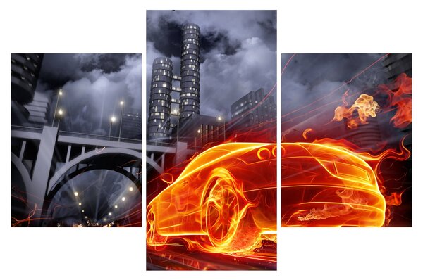 Slika automobila u plamenu (90x60 cm)