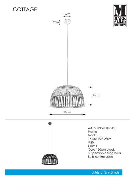 Markslöjd 107981 - Luster na sajli COTTAGE 1xE27/60W/230V