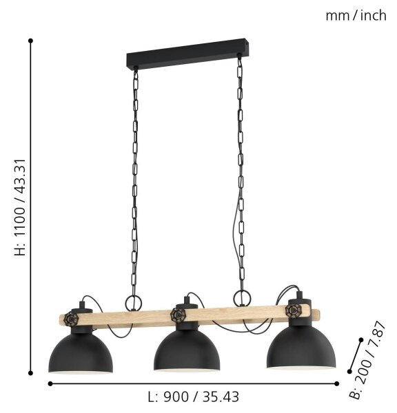 Eglo 43163 - Luster na lancu LUBENHAM 3xE27/28W/230V