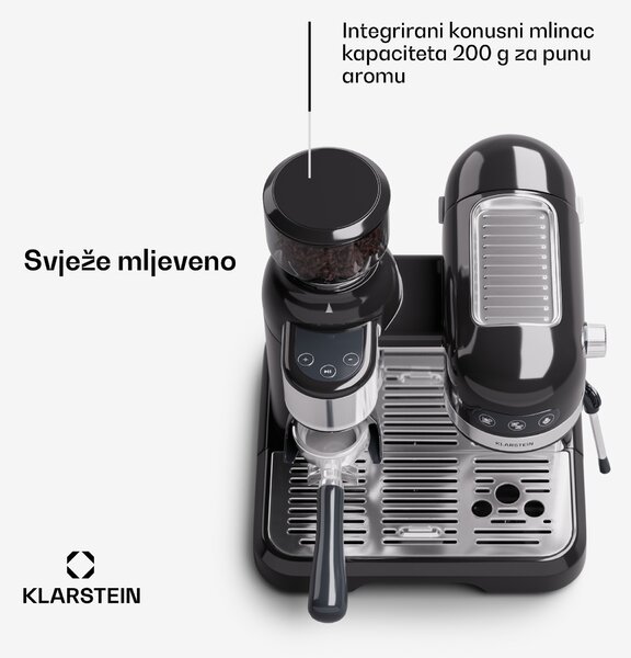 Klarstein Bella Café, aparat za espresso kavu, uključujući mlin, 1550 W, 20 bara, 1,4 litre