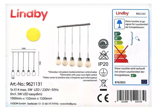 Lindby - LED Prigušivi luster na sajli BADO 5xLED/5W/230V