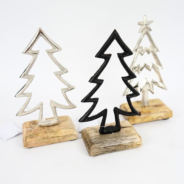 Božićna dekoracija CHRISTMAS TREE od mangovog drva 17cm, crna