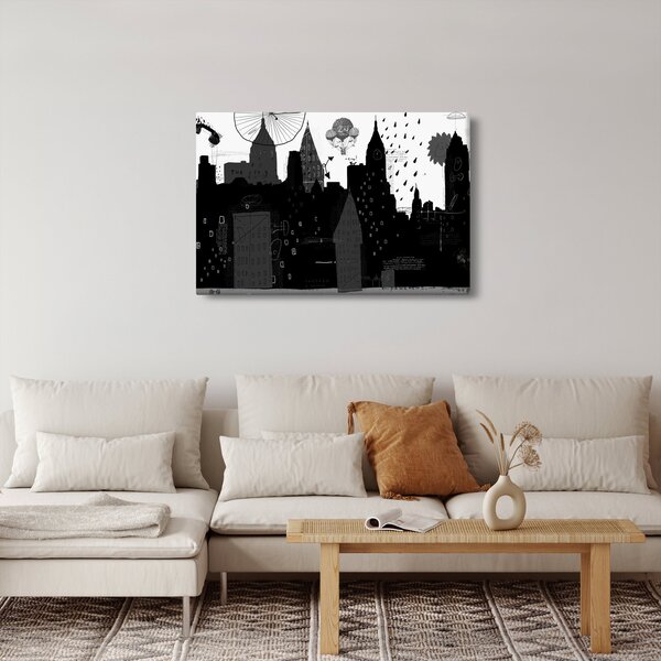 Slika - Mesto z napisi in vzorci (90x60 cm)