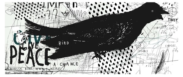 Slika - Ulična umetnost - ptica (120x50 cm)