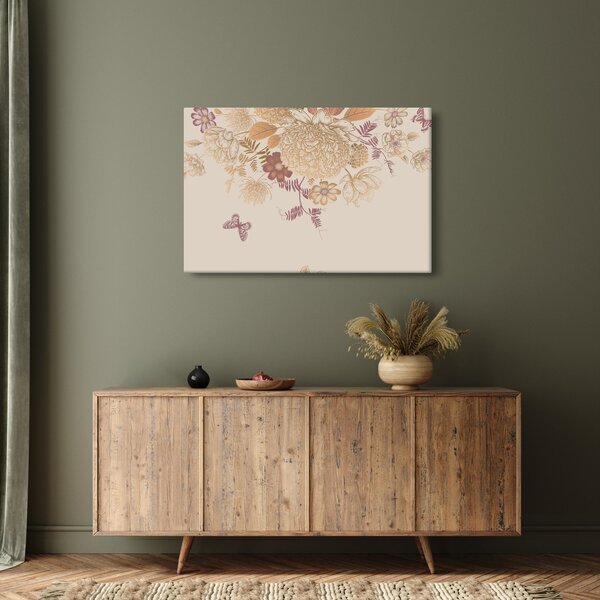 Slika - Vintage rože in metulji (90x60 cm)