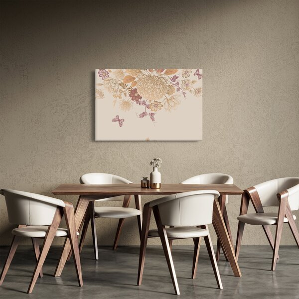 Slika - Vintage rože in metulji (90x60 cm)