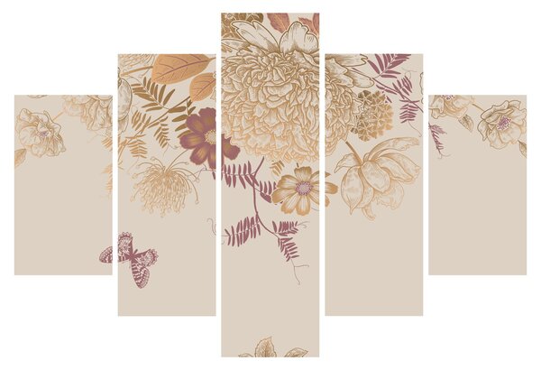 Slika - Vintage rože in metulji (150x105 cm)