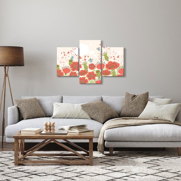 Slika - Ptice na cvetočem travniku (90x60 cm)