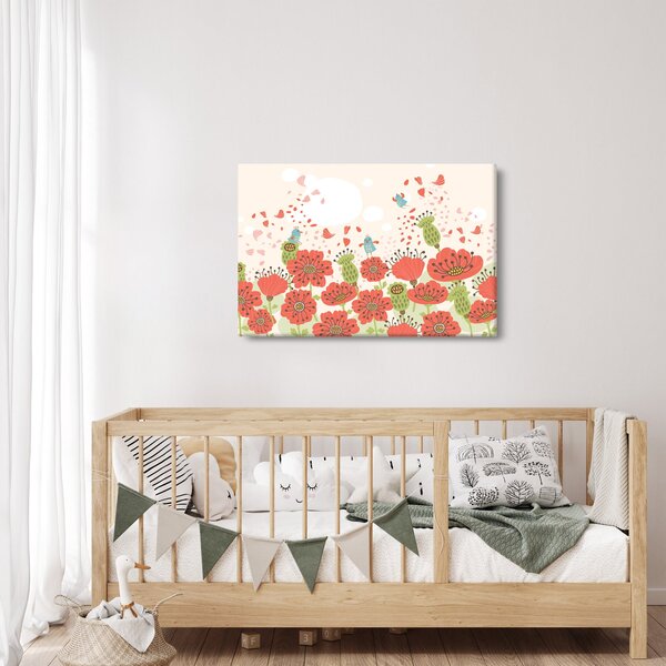 Slika - Ptice na cvetočem travniku (90x60 cm)