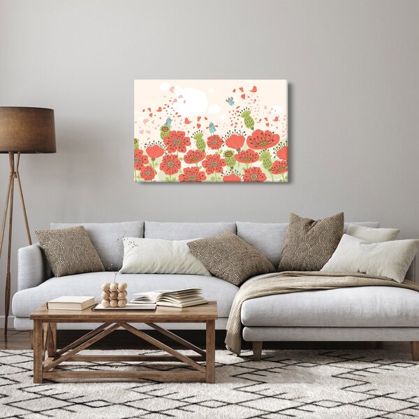 Slika - Ptice na cvetočem travniku (90x60 cm)