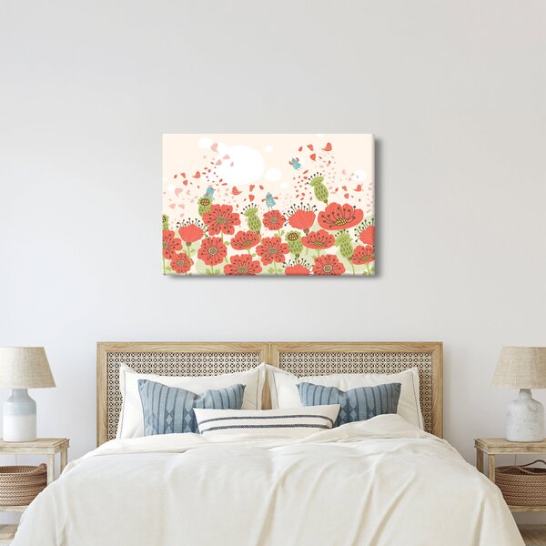 Slika - Ptice na cvetočem travniku (90x60 cm)